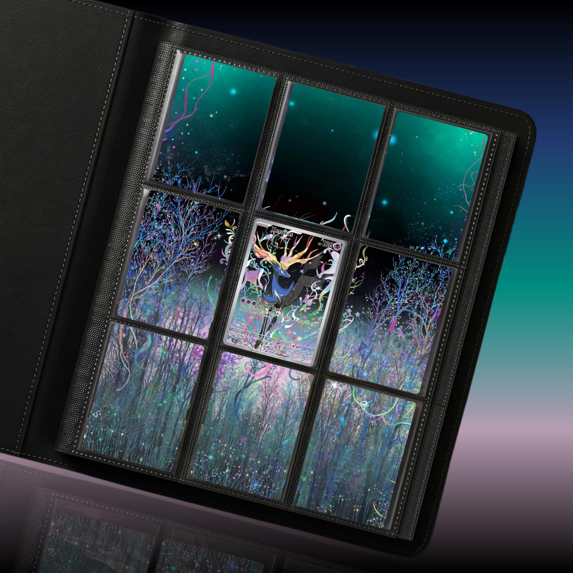 Xerneas extended binder artwork displayed in a 9 pocket Pokémon binder.