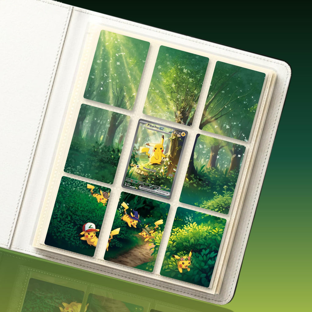 Pikachu extended binder artwork displayed in a 9 pocket Pokémon binder.