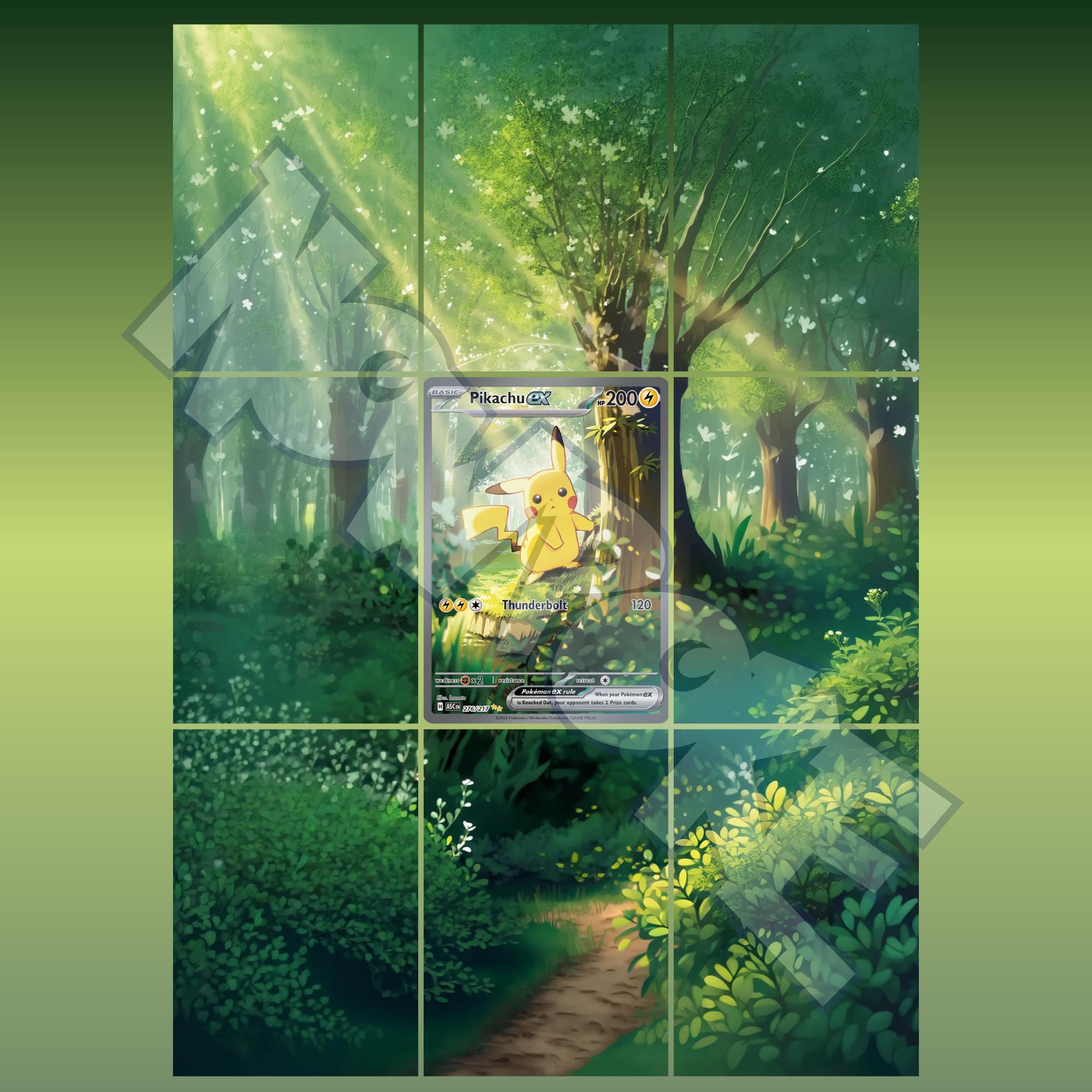 Pikachu card displayed in extended binder artwork, styled as premium extended binder art for Pokémon collectors. Shows what you will receive as a PDF to download and print.