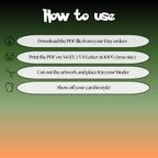 How to use instructions for printable Charmander extended binder art, showing steps for downloading, printing, cutting and inserting the artwork to your binder.