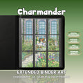 Extended binder art cover featuring Charmander Card in a 3×3 binder layout, with framed artwork accents and digital download labels.