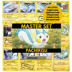 Pachirisu binder pages set showing grayscale and color Pokémon cards, designed as a digital download to complete a collector’s binder.