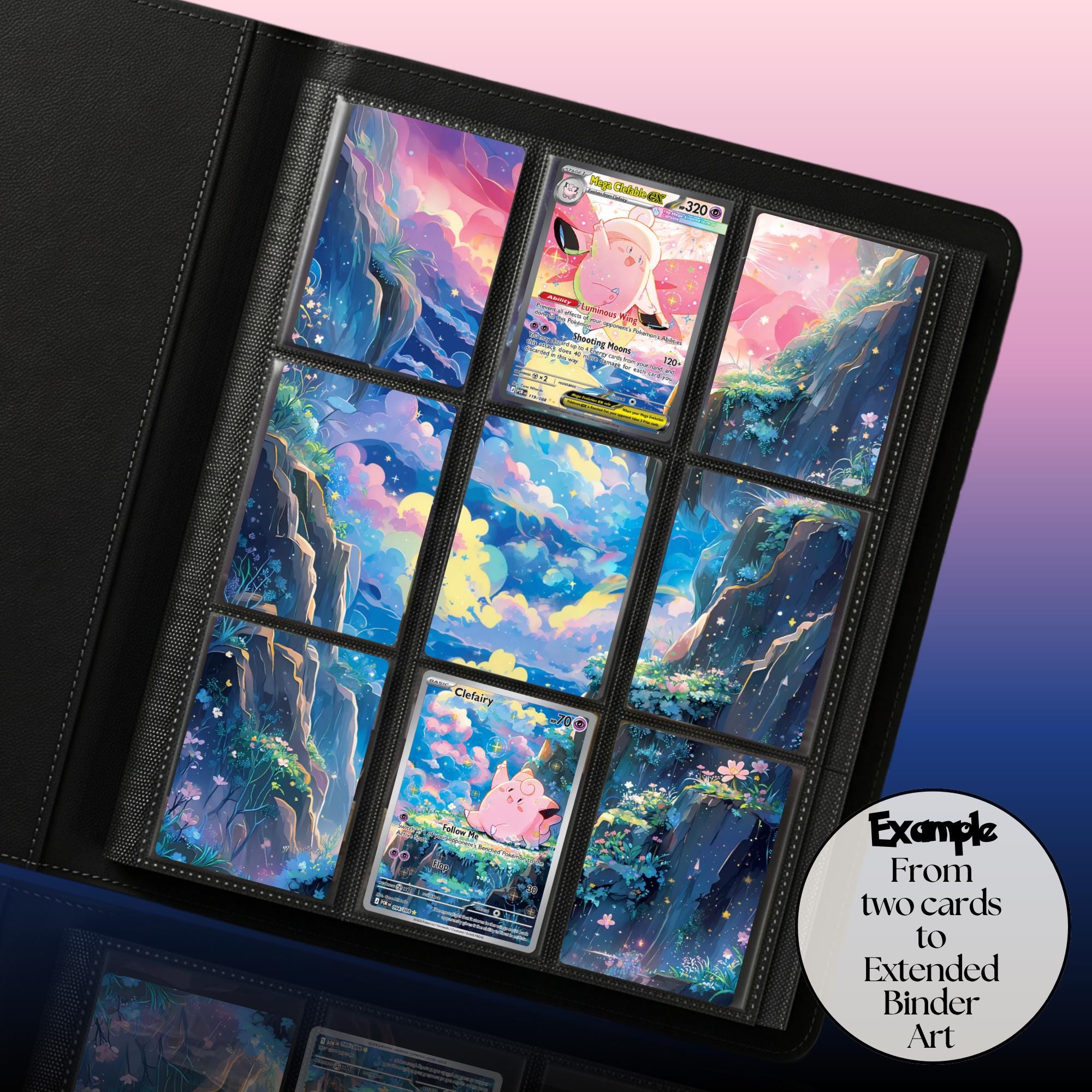 Pink fantasy extended binder art for Clefable and Clefairy Cards