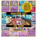 Mr Mime binder pages set showing grayscale and color Pokémon cards, designed as a digital download to complete a collector’s binder.