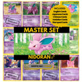 Nidoran binder pages set showing grayscale and color Pokémon cards, designed as a digital download to complete a collector’s binder.