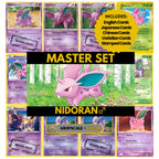 Nidoran binder pages set showing grayscale and color Pokémon cards, designed as a digital download to complete a collector’s binder.