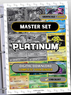 Platinum: Base master set binder page showing grayscale and color Pokémon cards, designed as a digital download with checklist to complete a collector’s binder.