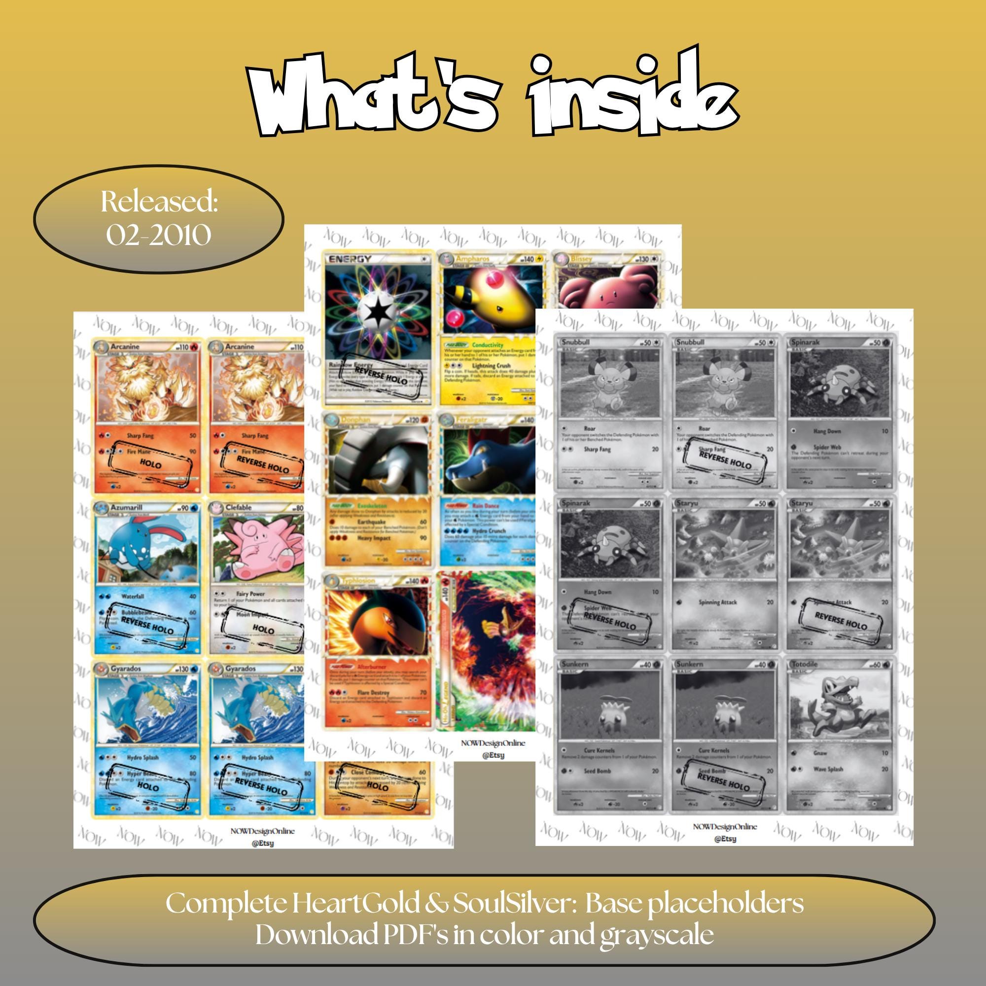 HeartGold & SoulSilver master set overview showing the included Pokémon cards to print and a full color checklist for the Platinum binder.