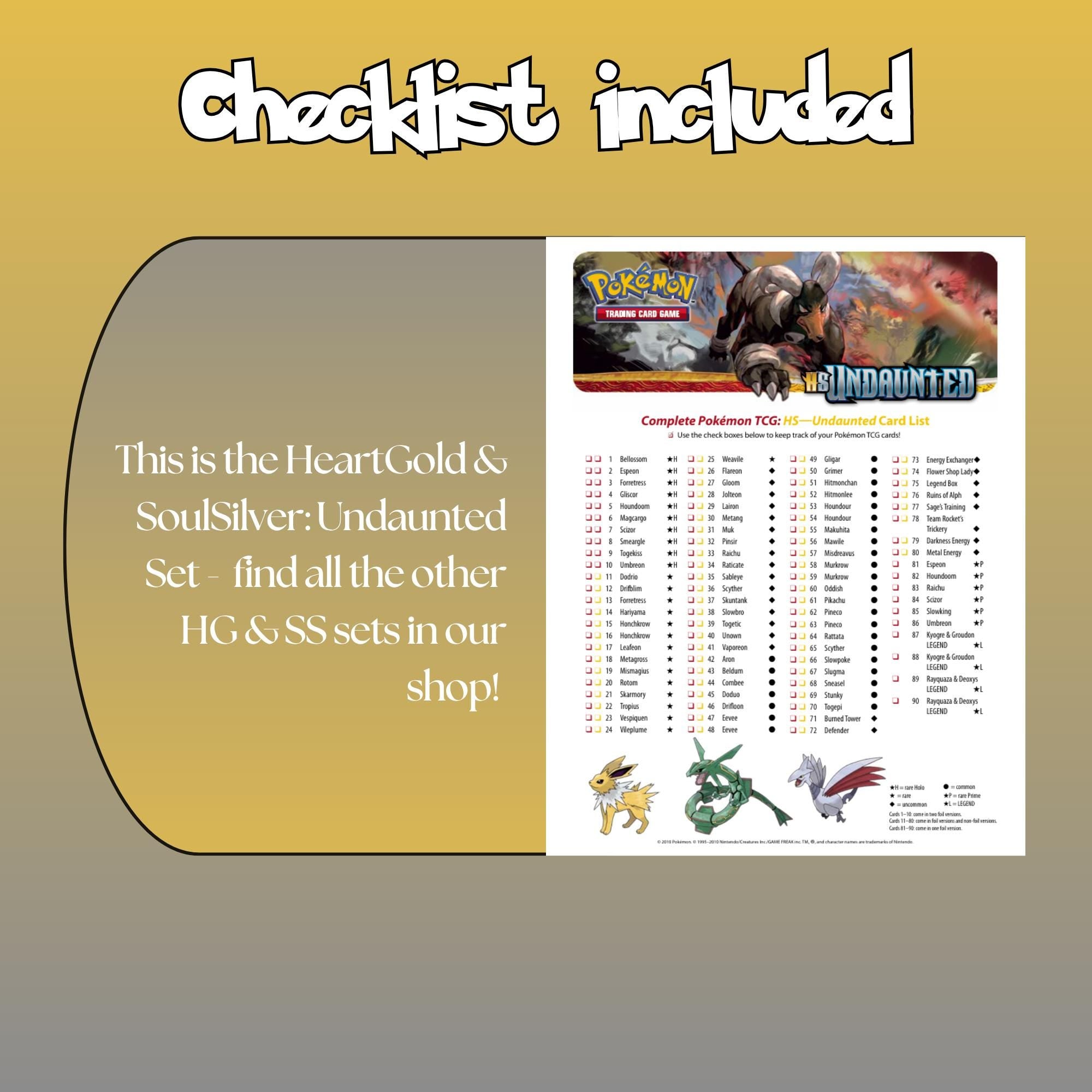 Example of the checklist that’s included to see which cards are all in the Undaunted set from the HeartGold & SoulSilver Series.