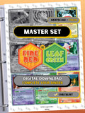EX: FireRed LeafGreen master set binder page showing grayscale and color Pokémon cards, designed as a digital download with checklist to complete a collector’s binder.