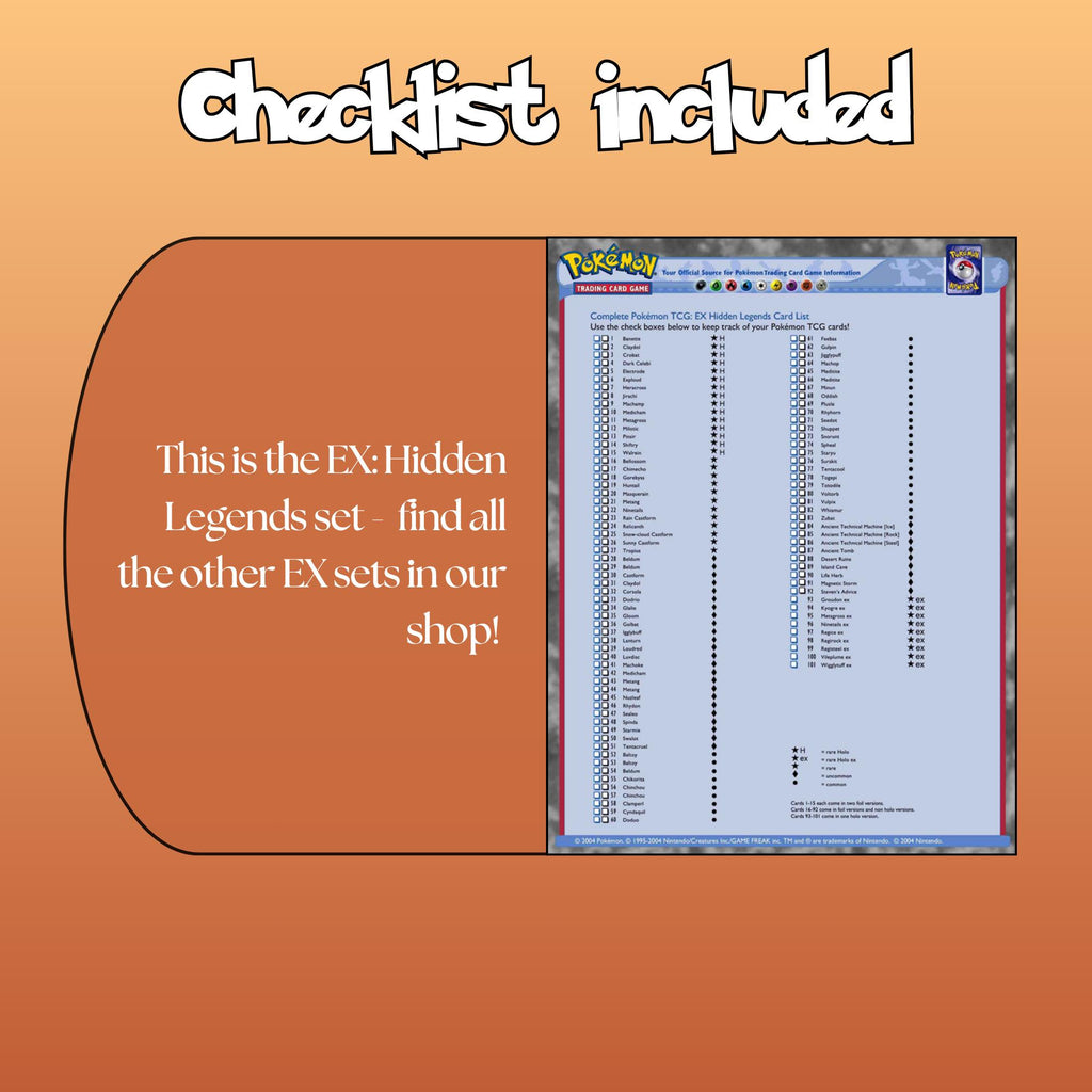 Example of the checklist that’s included to see which cards are all in the Hidden Legends set from the EX Series.