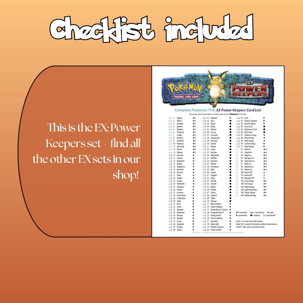 Example of the checklist that’s included to see which cards are all in the Power Keepers set from the EX Series.