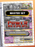EX: Power Keepers master set binder page showing grayscale and color Pokémon cards, designed as a digital download with checklist to complete a collector’s binder.