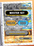 EX: Team Magma vs Team Aqua master set binder page showing grayscale and color Pokémon cards, designed as a digital download with checklist to complete a collector’s binder.