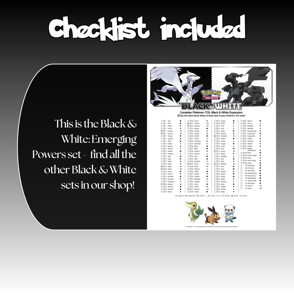 Example of the checklist that’s included to see which cards are all in the Emerging Powers set from the Black & White Series.