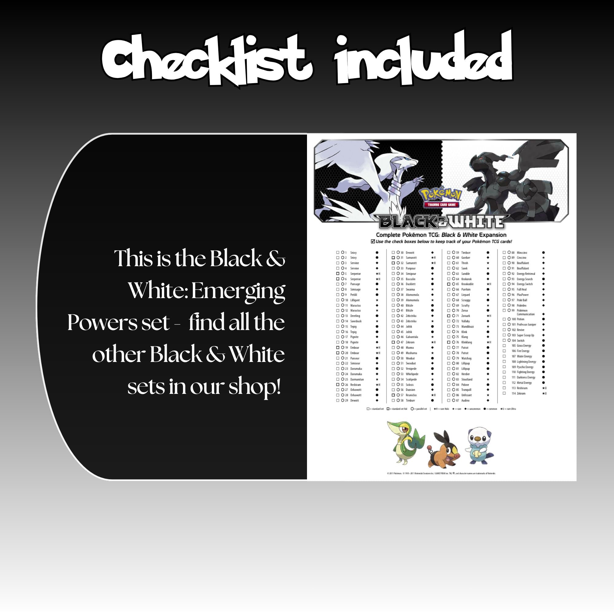 Example of the checklist that’s included to see which cards are all in the Emerging Powers set from the Black & White Series.