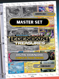 Black & White: Legendary Treasures master set binder page showing grayscale and color Pokémon cards, designed as a digital download with checklist to complete a collector’s binder.