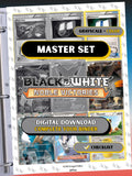 Black & White: Noble Victories master set binder page showing grayscale and color Pokémon cards, designed as a digital download with checklist to complete a collector’s binder.