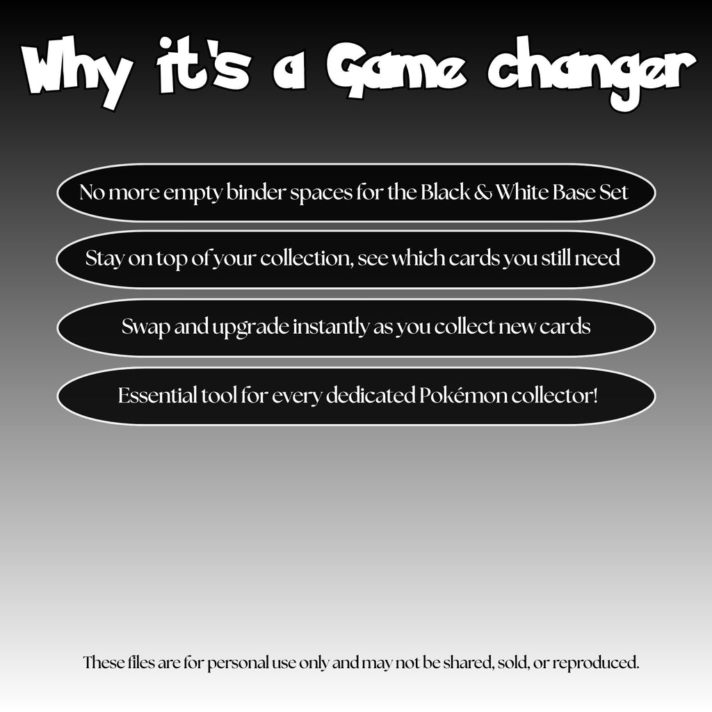 Black White master set checklist highlighting the benefits of tracking and upgrading your Pokémon card collection.