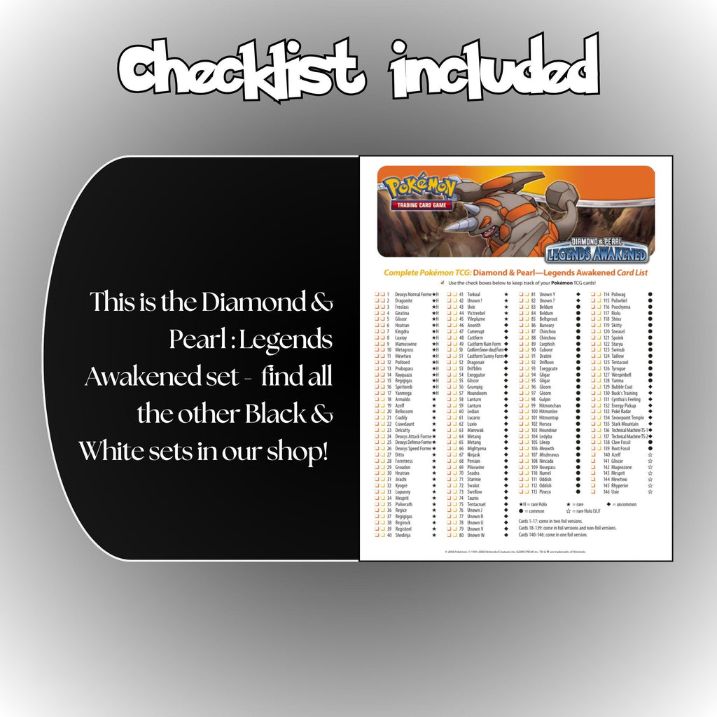 Example of the checklist that’s included to see which cards are all in the Legends Awakened set from the Diamond & Pearl Series.