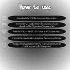 Mysterious Treasures digital download instructions explaining how to print, cut, and place placeholders in a Pokémon binder.