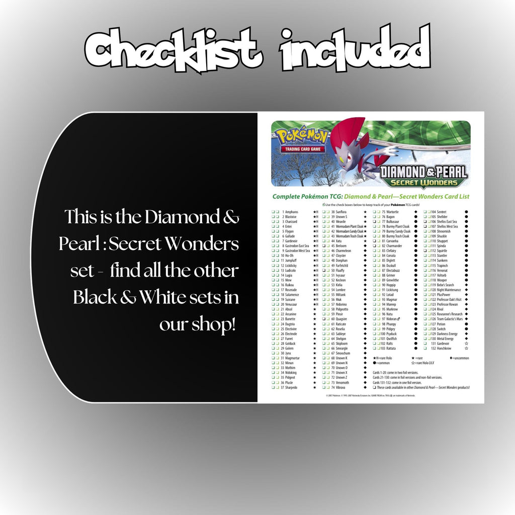 Example of the checklist that’s included to see which cards are all in the Secret Wonders set from the Diamond & Pearl Series.