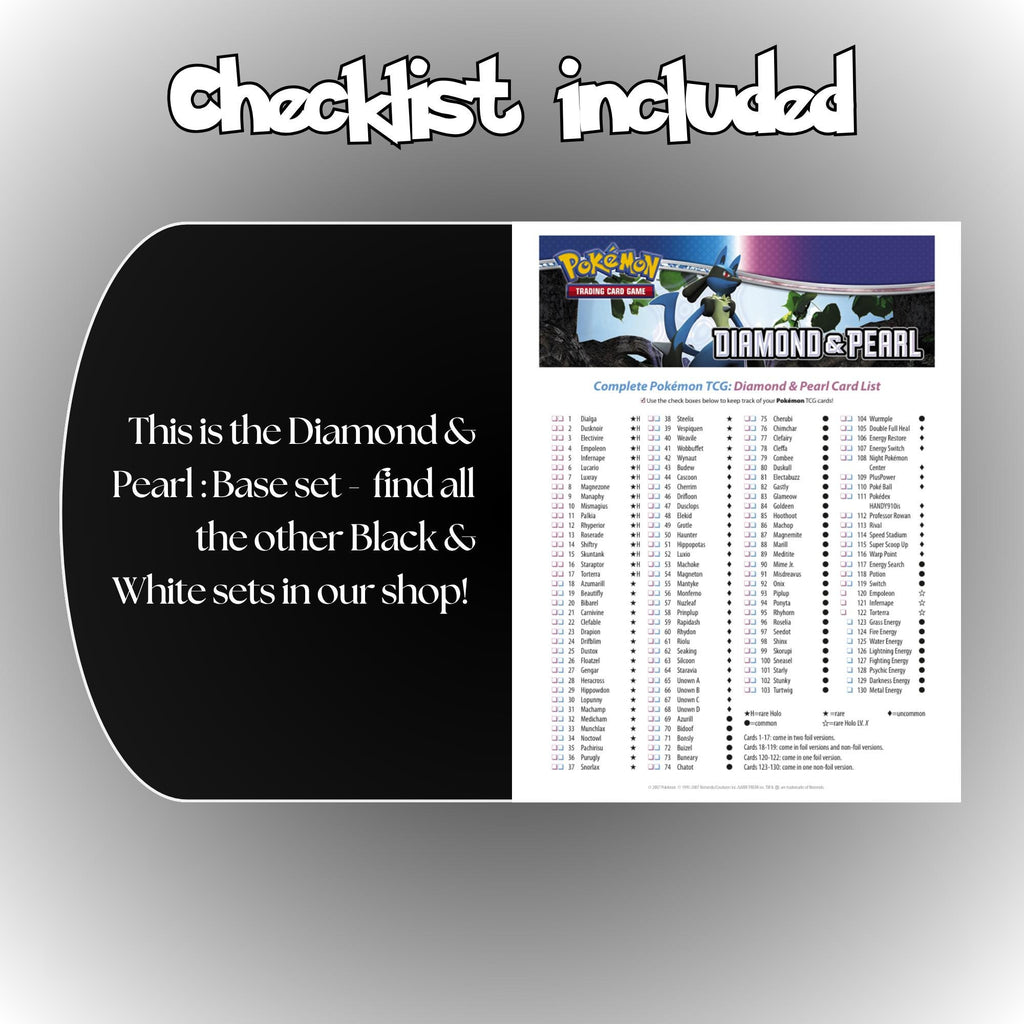Example of the checklist that’s included to see which cards are all in the Diamond Pearl base set from the Diamond & Pearl Series.