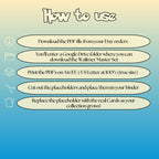 Wailmer cards digital download instructions explaining how to print, cut, and place placeholders in a Pokémon binder.