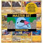 Nosepass binder pages set showing grayscale and color Pokémon cards, designed as a digital download to complete a collector’s binder.