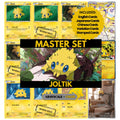 Joltik binder pages set showing grayscale and color Pokémon cards, designed as a digital download to complete a collector’s binder.