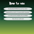 How to use instructions for printable Pikachu extended binder art, showing steps for downloading, printing, cutting and inserting the artwork to your binder.