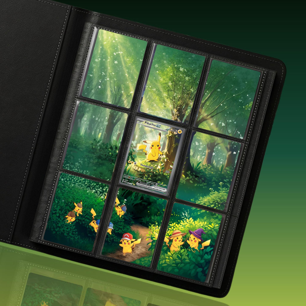 Pikachu extended binder artwork displayed in a 9 pocket Pokémon binder.