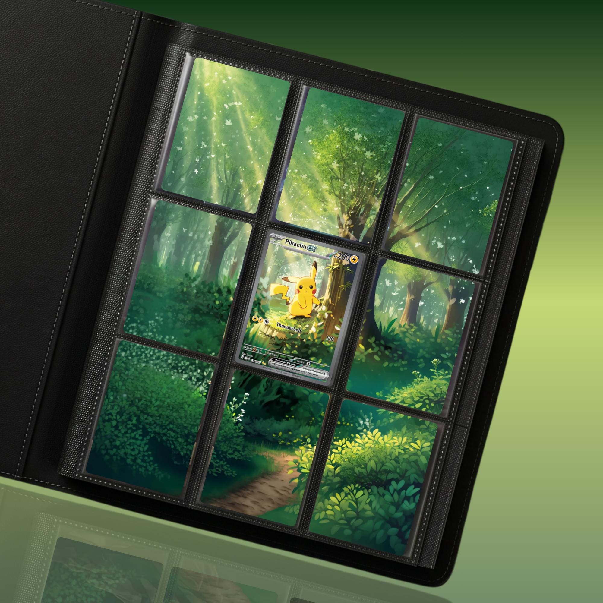 Pikachu extended binder artwork displayed in a 9 pocket Pokémon binder.