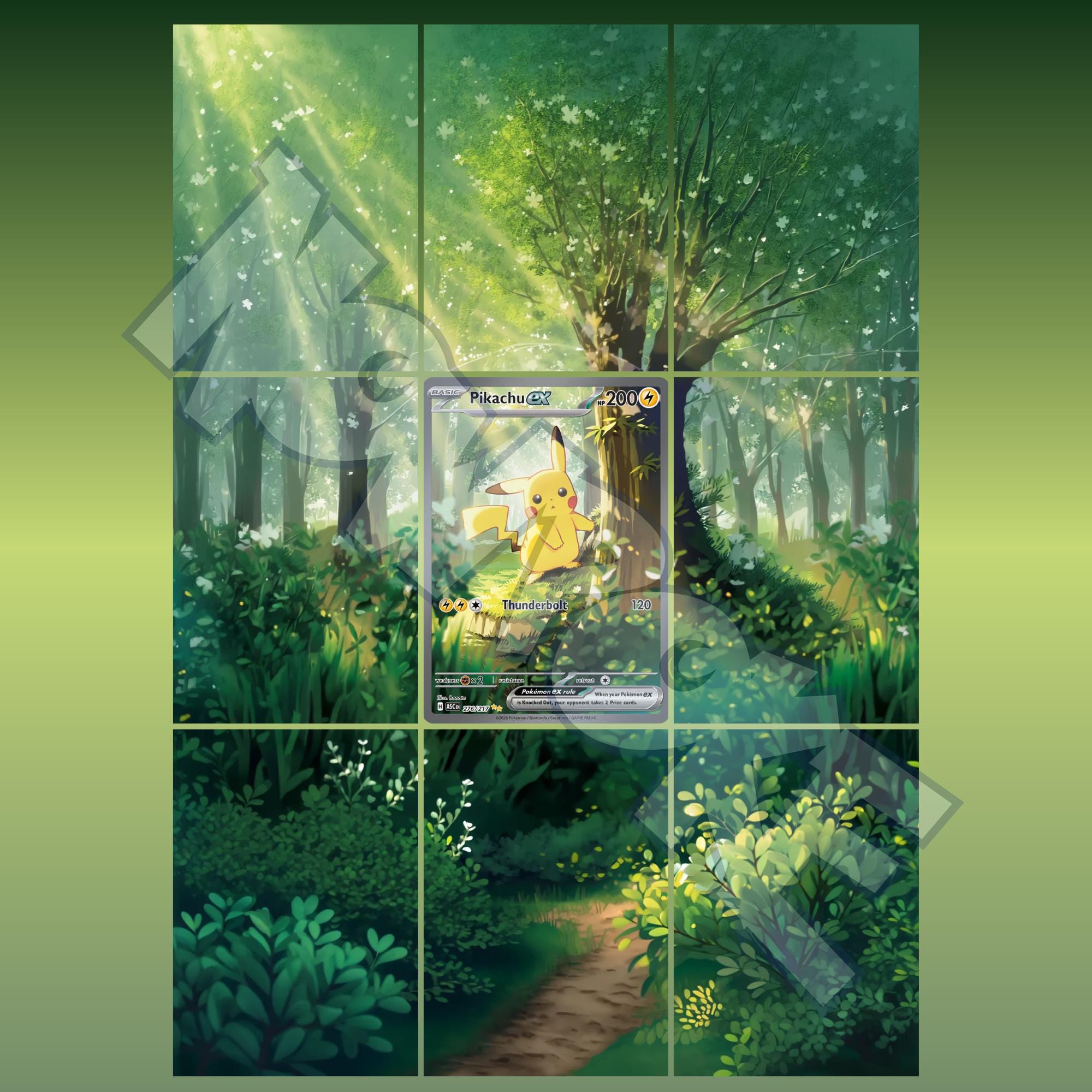 Pikachu card displayed in extended binder artwork, styled as premium extended binder art for Pokémon collectors. Shows what you will receive as a PDF to download and print.