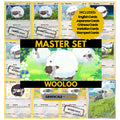 Wooloo binder pages set showing grayscale and color Pokémon cards, designed as a digital download to complete a collector’s binder.