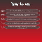 Litleo cards digital download instructions explaining how to print, cut, and place placeholders in a Pokémon binder.