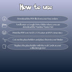 Mantine cards digital download instructions explaining how to print, cut, and place placeholders in a Pokémon binder.