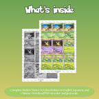 Budew binder pages set overview showing the included Pokémon cards to print and cut for your binder sleeves.