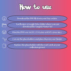 Tangela cards digital download instructions explaining how to print, cut, and place placeholders in a Pokémon binder.