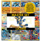 Lucario binder pages set showing grayscale and color Pokémon cards, designed as a digital download to complete a collector’s binder.
