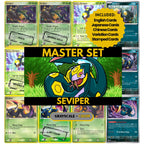 Seviper binder pages set showing grayscale and color Pokémon cards, designed as a digital download to complete a collector’s binder.