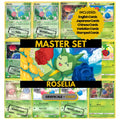 Roselia binder pages set showing grayscale and color Pokémon cards, designed as a digital download to complete a collector's binder.