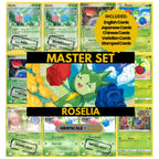 Roselia binder pages set showing grayscale and color Pokémon cards, designed as a digital download to complete a collector's binder.