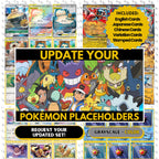 Updated Pokémon Set Placeholders request binder pages showing grayscale and color placeholders, custom digital download for any Pokémon binder.