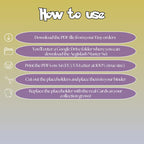 Aegislash cards digital download instructions explaining how to print, cut, and place placeholders in a Pokémon binder.