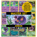 Arbok binder pages set showing grayscale and color Pokémon cards, designed as a digital download to complete a collector's binder.