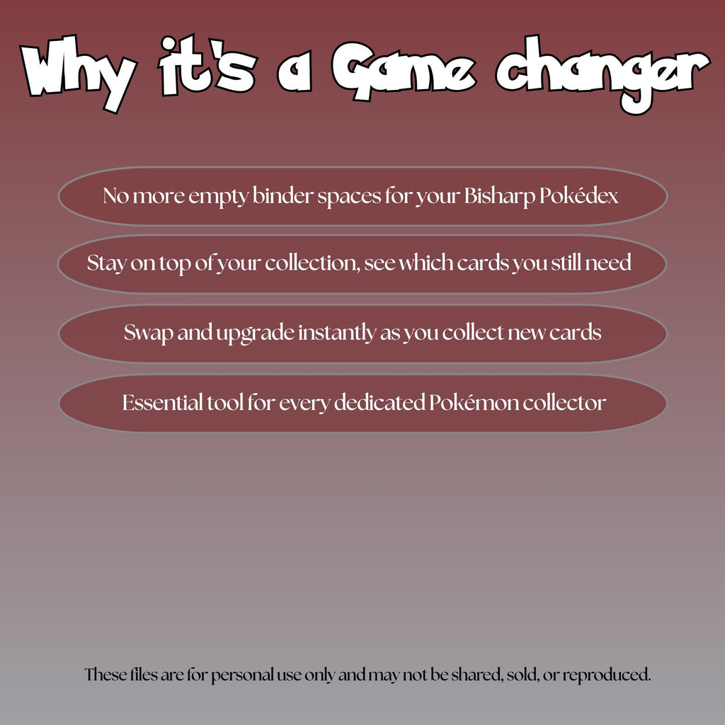 Bisharp set checklist highlighting the benefits of tracking and upgrading your Pokémon card collection.