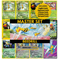 Beedrill binder pages set showing grayscale and color Pokémon cards, designed as a digital download to complete a collector's binder.