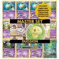 Duosion binder pages set showing grayscale and color Pokémon cards, designed as a digital download to complete a collector’s binder.
