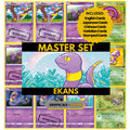 Ekans binder pages set showing grayscale and color Pokémon cards, designed as a digital download to complete a collector’s binder.